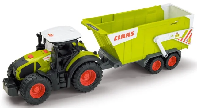 Réplica detallada a escala 1/16 del tractor CLAAS AXION 960 con remolque autocargador CARGOS 750. Juguete técnico de gran tamaño con funciones realistas, cabina detallada y neumáticos de goma.