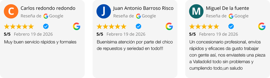 Reseña de Cliente Satisfecho | Recambios Agrícola la Sagra España Reseña de 5 estrellas en Google: buenísima atención en repuestos y seriedad para toda España