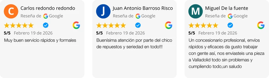 Reseña de 5 estrellas en Google: buenísima atención en repuestos y seriedad para toda España