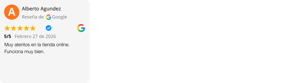 Reseña de cliente Agrícola la Sagra Reseña de 5 estrellas en Google: Muy atentos en la tienda online, funciona muy bien para toda España