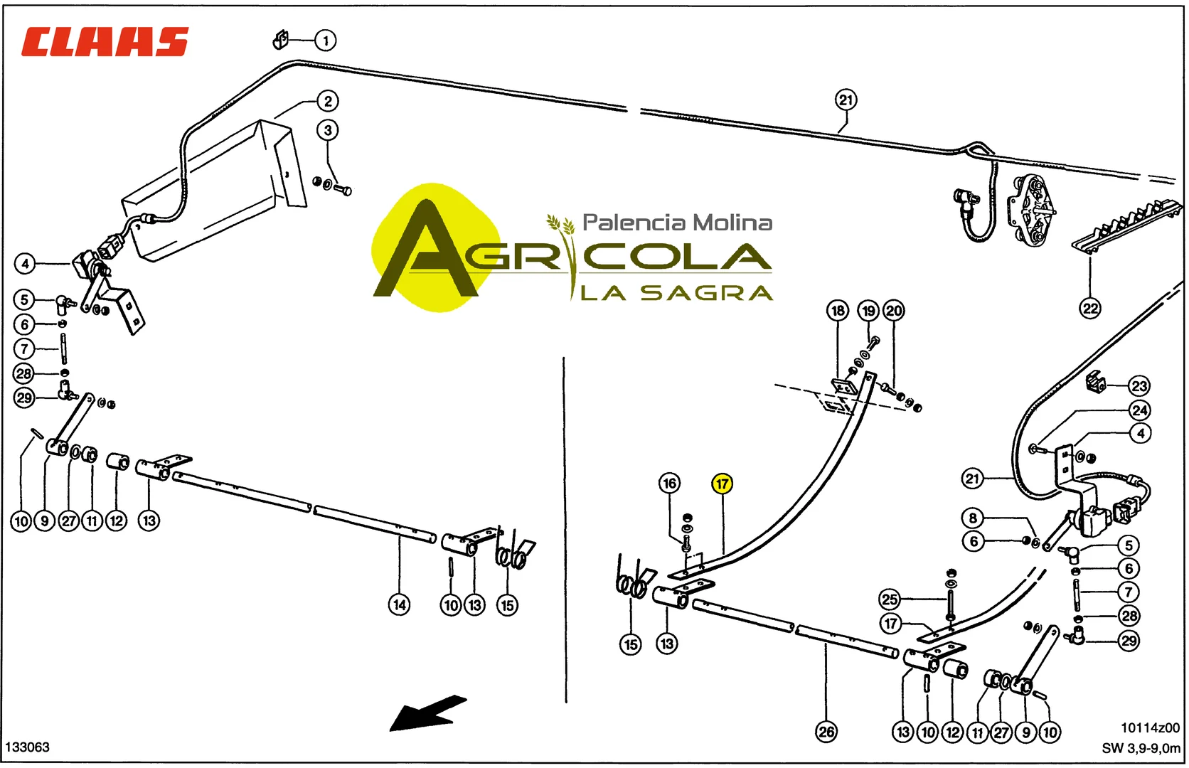 Fleje original CLAAS en oferta para sistema de alimentación de cosechadora. Recambio metálico de alta resistencia diseñado para proteger y guiar el flujo de cultivo en el cabezal.