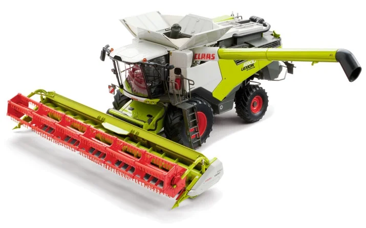 Réplica coleccionable a escala 1/32 de la cosechadora CLAAS LEXION 6900 con peine VARIO 930. Maqueta de alta precisión con partes móviles y acabados originales.